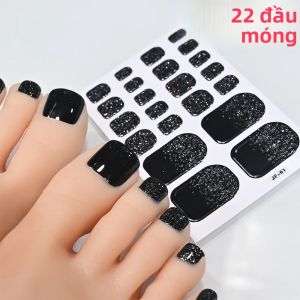Miếng Dán Móng Chân Màu Đen Lấp Lánh 22 Miếng/tấm Phủ Kín Tự Dính Màu Trơn Dùng Để Trang Trí Móng Chân Tự Làm