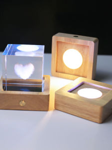 Carved Solid Wood Luminous Base Touch Wireless Charging Small Night Lamp Crystal Coaster Wine Bottle Bar Wine Mixer Lamp Decoration