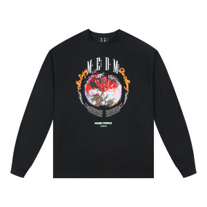 MEDM Mens Long Sleeve T-shirt Spring Autumn Casual round Text Layout Thorns Print Breathable Standard Fit Fashion Brand