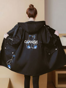 Spring & Fall Plus Size Womens Clothing Plus Size Ladies Loose Slimming Trench Coat Anti-Aging Mid-Length 100.00kg Fall and Winter Cinched Hoodie Outwear