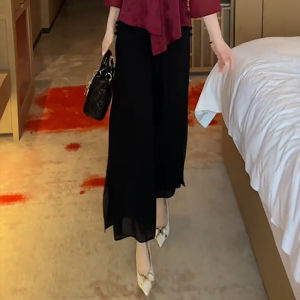 Comfortable Loose Fashion Set Womens Summer New Style Casual Wide Leg Nine Points Pants Two Pieces Set Trendy V-neck Suit