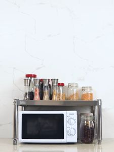 stainless steel Kitchen Supplies Storage Rack Single-Layer Microwave Oven Rack Storage Seasoning Storage Pot Rack Layer