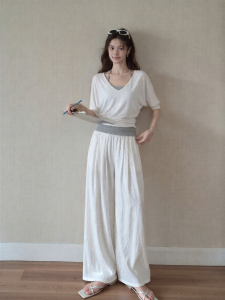 OUYANGXI | Bộ 3 Món Áo Blouse V-Neck Không Tay Quần Tây