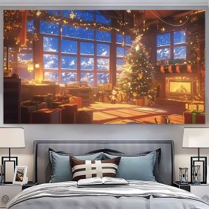 VIKAMA Giáng Sinh Tường Thảm Nhung Tuần Lộc Xe Trượt Tuyết Người Tuyết Cây Rừng Lễ Hội Thẩm Mỹ Phòng Ký Túc Xá Nghệ Thuật Treo Tường Treo Polyester