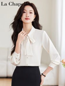 Áo Sơ Mi Trắng La Chapelle Dành Cho Nữ Mùa Xuân Thu 2025 Áo Sơ Mi Công Sở Màu Trơn Cổ Polo Tay Dài Thường Ngày Dành Cho Nữ