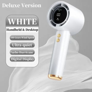 New Mini Fan Rechargeable Portable Handheld Fan 100 Gear-Speed Adjustable LED Digital Display Ultra Long Lasting Battery Cooling Effect Silent Brushless Motor Strong Wind for Indoor Outdoor Travel Desktop Camping Sports Gifts