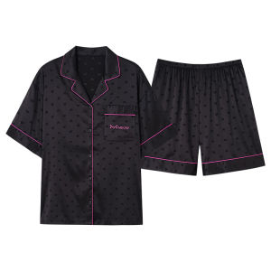 Miiow | Cat Woman Summer Ice Silk Sleepwear Short Sleeve Loose Casual High Waist Shorts Home Clothes Youth Polyester Spandex Blend