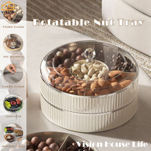 ถาดผลไม้อบแห้งปิดผนึกแบบกลมมองเห็นกล่องเก็บขนมหมุนได้พร้อมฝาปิดกล่องใส่ลูกอมแบบแบ่งช่องบิสกิตเครื่องจ่ายขนมขบเคี้ยวภาชนะพลาสติกบรรจุอาหาร