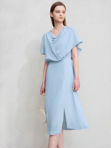 AMII | Minimal Elegant Workwear Solid Asymmetrical Cuffed Mid-Length Dress
