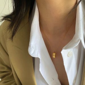 Elegant French Vintage 3D Diamond Embedded Pendant Fine Link Chain Ins Gold Color Womens Necklace Stylish Fashion Jewelry