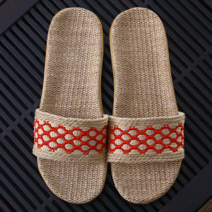 Linen Slippers Indoor Home Use Anti-Slip Thick Bottom Couples Floor Wood Pattern Men Women Summer Autumn Winter Slip-On Shoes