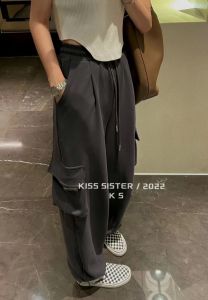 High Waist Straight Leg Casual Workwear Pants Street Style Sporty Cotton Trousers for Young Women 18-24 Years Old