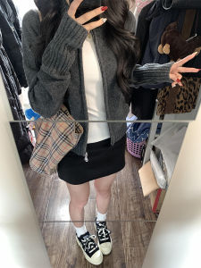 Áo Len Cardigan Dệt Kim Ngắn Hai Khóa Kéo Phong Cách Hàn Quốc Mùa Thu Đầu Tiên Áo Khoác Ngoài Cho Nữ Thời Trang Công Sở Màu Trơn