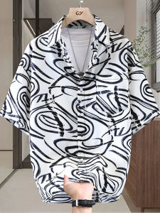Áo Sơ Mi Nam Tay Ngắn Mùa Hè 2025 Dáng Rộng Thời Trang in Họa Tiết Thường Ngày Chất Liệu Polyester Thoáng Khí Mỏng