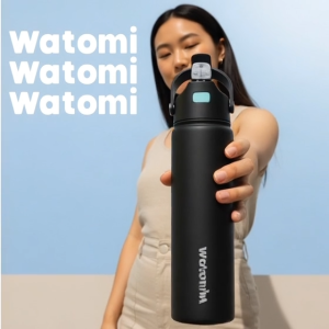 WATOMI 700ml Jet Black Tumbler Premium Stainless Steel Leakproof Straw Hot Water and Cold Water for 24 Hours
