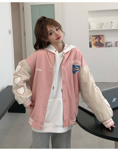 Korean Street Long-sleeve Single-breasted Baseball Jacket Womens All-match Bf Lazy Style Couple Flight Jacket Outwear