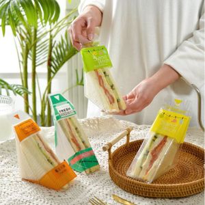 100PCS Plastic Sandwich Bags Disposable Sandwich Bread Containers Triangle Bakery Packaging Easy to Tear