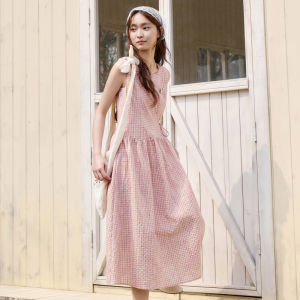 BY IHAPPY | Đầm A-line Không T Tay Cotton Màu Hồng có Dây Kéo ở eo