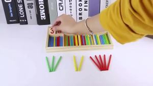Wooden Counting Sticks Math Toys Early Learning Box with Numbers and Operators for Kids Arithmetic Practice and Classroom Play