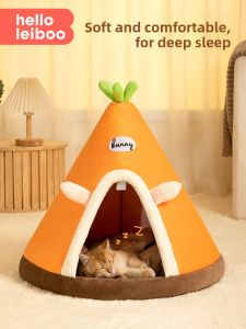 HELLOLEIBOO | Winter Warmth Keeping Fleece Enclosed Design All Seasons Cat Bed