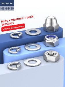 BAIRUITE | Stainless Steel Hex Nut Flat Washer Spring Washer Set M3 M4 M5 M6-M30