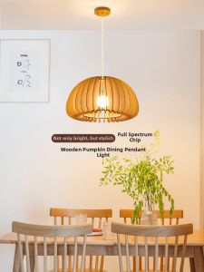 DGY | Japanese Style Creative Cottage Restaurant Chandelier New Chinese Style Retro Wooden Pumpkin Lamp
