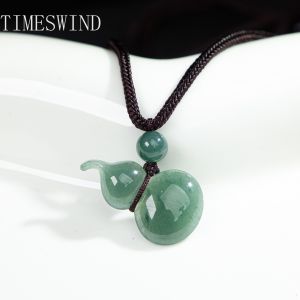 TIMESWIND Authentic Natural A-Type Jade Gourd Three-D Pendant Bless for Women and Men Necklace Gift with Certificate