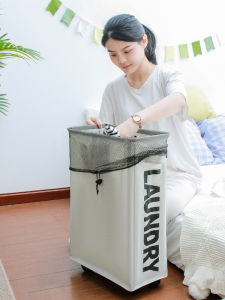 Foldable Fabric Laundry Hamper with Wheels for Bathroom Home Use Dirty Clothes Basket Fresh Style Japanese Design for Everyone