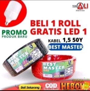 BEST MASTER Kabel Nya Kawat 1.5mm2 50 Yard Listrik Tembaga CAMPURAN PEMBELIAN 1 ROLL GRATIS 1 LAMPU 10WATT