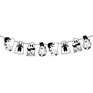 Minimalist Black White Halloween Bunting Ghost with Black Cat Cutout Garland for Pet Lover Halloween Home Party Decorations
