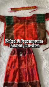 Paket 3 Perempuan Menari Dewasa / Rompi Ulos Model Rumbai / Rok Ulos / Ikat Kepala / R S