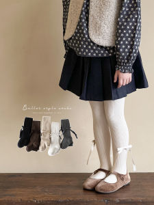 Girls Cotton Tights Spring Autumn Style Korean Fashion Ribbon Butterfly Knot Baby Girls Base Layer Pants Comfortable Breathable