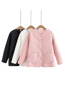 Áo Khoác Cotton Phong Cách Little Fragrance Grid Texture Cỡ Lớn Cho Nữ Màu Trơn Nút Ngọc Trai Cotton Coat SC207