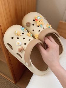 Cute Bear Hole Shoe Womens Fashion Thick Bottom Anti-slip Summer Latte Color Sandals Hollow out Design Casual EVA Material