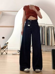 High Waist Wide Leg Denim Jeans Womens Spring Summer Straight Cut Loose Slimming Floor-Length Pants Pear Shape Body Type