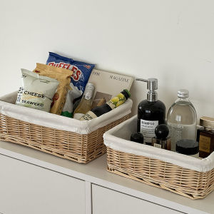 Retro Style Wicker Weaving Cloth Art Storage Basket Household Miscellaneous Storage Basket Cosmetic Snack Desktop Organizer