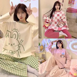 ชุดนอนสองชิ้นของผู้หญิง ชุดนอนคลุมท้องแขนยาวไซส์ใหญ่ชุดใส่อยู่บ้านทรงหลวม