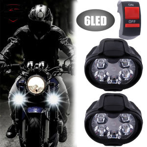 【WOKEN】ไฟหน้าแสงสว่างสีขาวมากไฟหน้ารถจักรยานยนต์6LED 2ชิ้นไฟหน้ารถมอเตอร์ไซด์ไฟฟ้าสวิตช์ไฟหน้าติดแฮนด์ไฟเสริมสำหรับรถจักรยานยนต์สปอยเลอร์สกู๊ตเตอร์12V