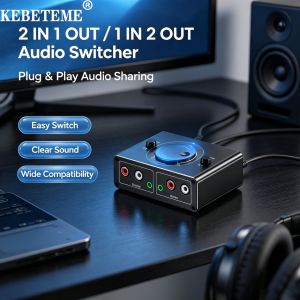 KEBETEME 2 In 1 Out / 1 In 2 Out Bi-Directional Audio Switcher RCA 3.5mm Audio Splitter Box Independent Volume Control Stereo Audio Selector for PC Speaker Headphone Game Console