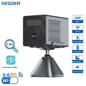 Camera IP Wifi BESDER 5MP Với Pin Sạc 2400mAh Tầm Nhìn Ban Đêm Trong Nhà Zoom Kỹ Thuật Số 5X Giám Sát Camera Quan Sát Màu Xám Đậm
