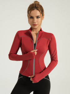 Outdoor peach jacket reflective yoga suit stand up collar slimming shaping peach slimming yoga jacket for women