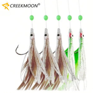 Saltwater Mackerel Feathers Sabiki Bait Rigs with String Lures Luminous Marathon Rigs Fishing Lure Set with Carbon Steel 5 hooks