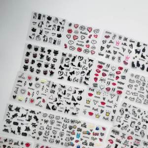 30pcs/set 3D Cartoon Cat Letter Lips Nail Stickers Lovely Graffiti Animals Love Bow Nail Decals DIY Manicure Decoration Sliders