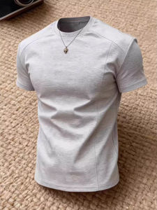 Light Grey Boxy Fitted Round Collar T-Shirt