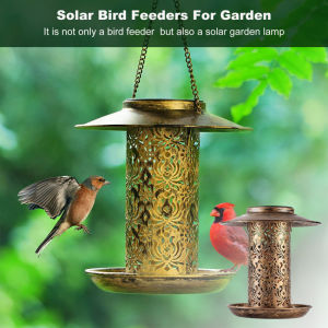 Solar Bird Feeder for Outdoors Hanging Metal Wild Bird Feeder for Cardinals Solar Garden Lantern with S Hook as Gift Ideas for Bird Lovers (2LBs Heavy Duty Weather Resistance bird feeders)