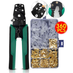 360pcs Male Female Spade Connector Wire Crimp Terminal Block with Insulating Sleeve Assortment Kit