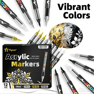 12 PCS (Gold Silver Black White)  Direct Liquid Acrylic Paint Markers Felt-Tip Pens  Stationery Set Art Drawing DIY Crafts