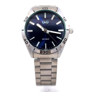 Q&Q Q86B-004PY* Silver & Blue Mens Stainless Steel Watch