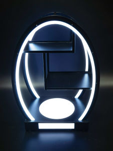 ชั้นวางผลไม้ LED สามชั้นหรูหราสำหรับคลับคาราโอเกะ ชามินิมอลสไตล์จีน พิมพ์ลายไม้ อุปกรณ์ตกแต่งโต๊ะอาหาร