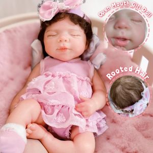 2 Sets Clothes /33cm Close Eyes Pascale Solid Silicone Bebe Reborn Girl Doll With Open Mouth & Painted Skin Newborn Girl Doll